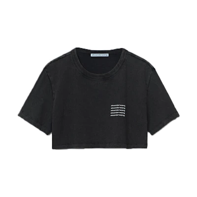 (Women) Alexander Wang Acid-Washed Logo Crop T-Shirt Black 1CC1201327