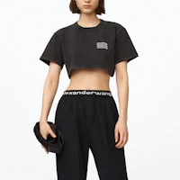 Shop (Women) Alexander Wang Acid-Washed Logo Crop T-Shirt Black 1CC1201327