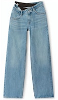 (Women) Alexander Wang Asymmetric Flared Bikini Layered Denim Pants Women Blue 4DC3234186-486 (Women) Alexander Wang Asymmetric Flared Bikini Layered Denim Pants Women Blue 4DC3234186-486