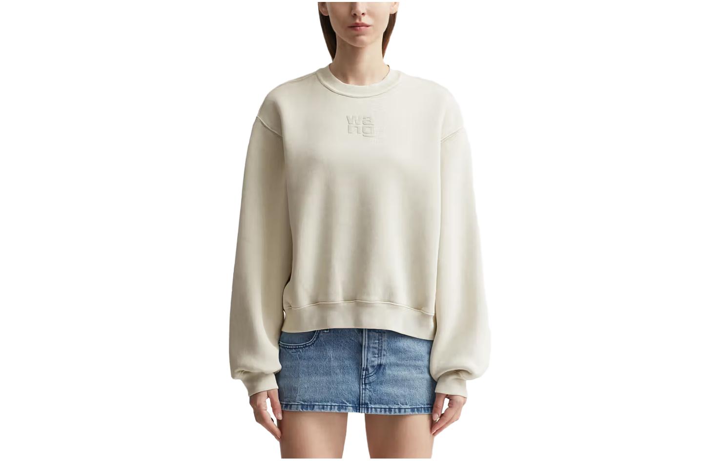 (Women) Alexander Wang Beige Casual Pullover Sweatshirt with Letter Print 4CC3221360