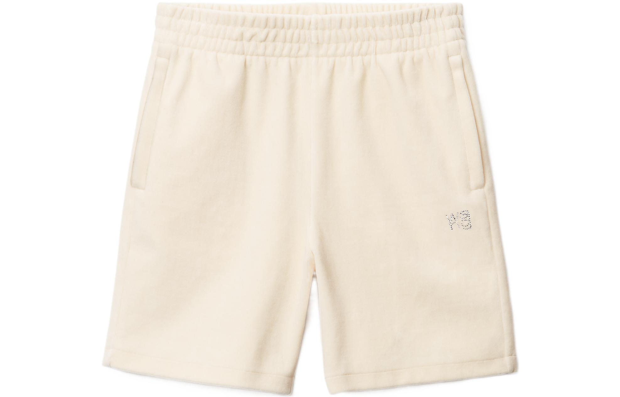 Order (W) Alexander Wang Celana Pendek Lurus Logo Rhinestone Beige Gaya Kasual. 4CC3214101-120