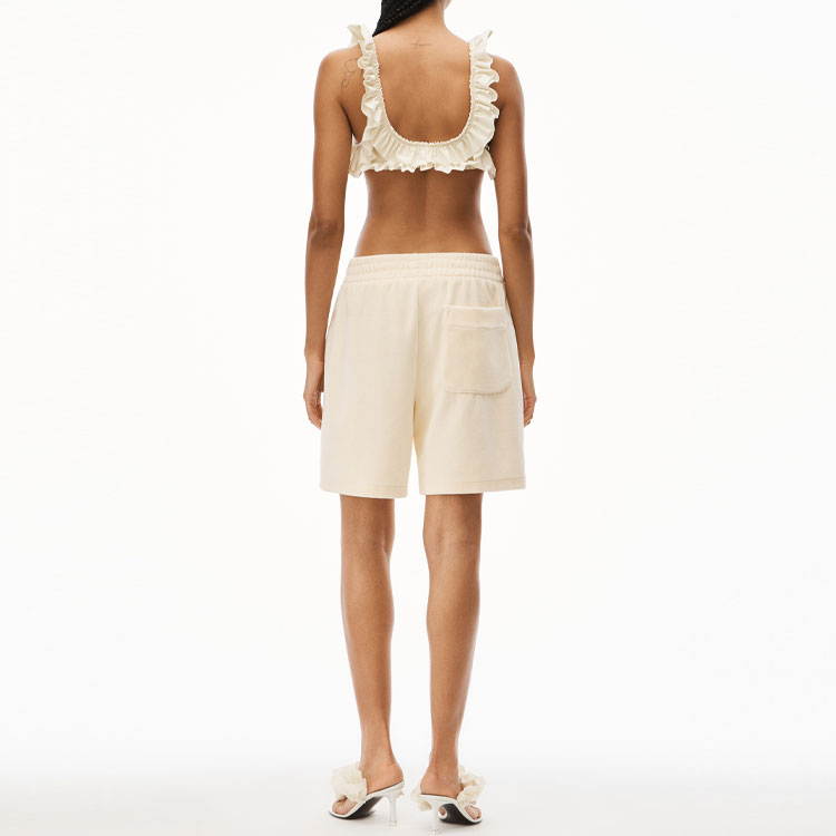 Lookbook (W) Alexander Wang Celana Pendek Lurus Logo Rhinestone Beige Gaya Kasual. 4CC3214101-120