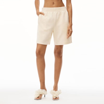 (W) Alexander Wang Celana Pendek Lurus Logo Rhinestone Beige Gaya Kasual. 4CC3214101-120 Purchase (W) Alexander Wang Celana Pendek Lurus Logo Rhinestone Beige Gaya Kasual. 4CC3214101-120