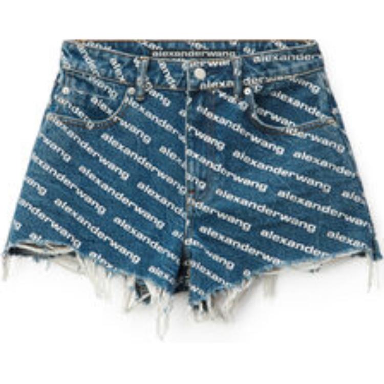 (Women) Alexander Wang Bite Logo Print Frayed Shorts Blue 4DC1214897-460