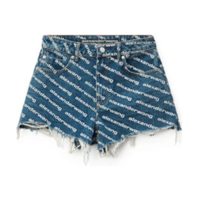 (Women) Alexander Wang Bite Logo Print Frayed Shorts Blue 4DC1214897-460