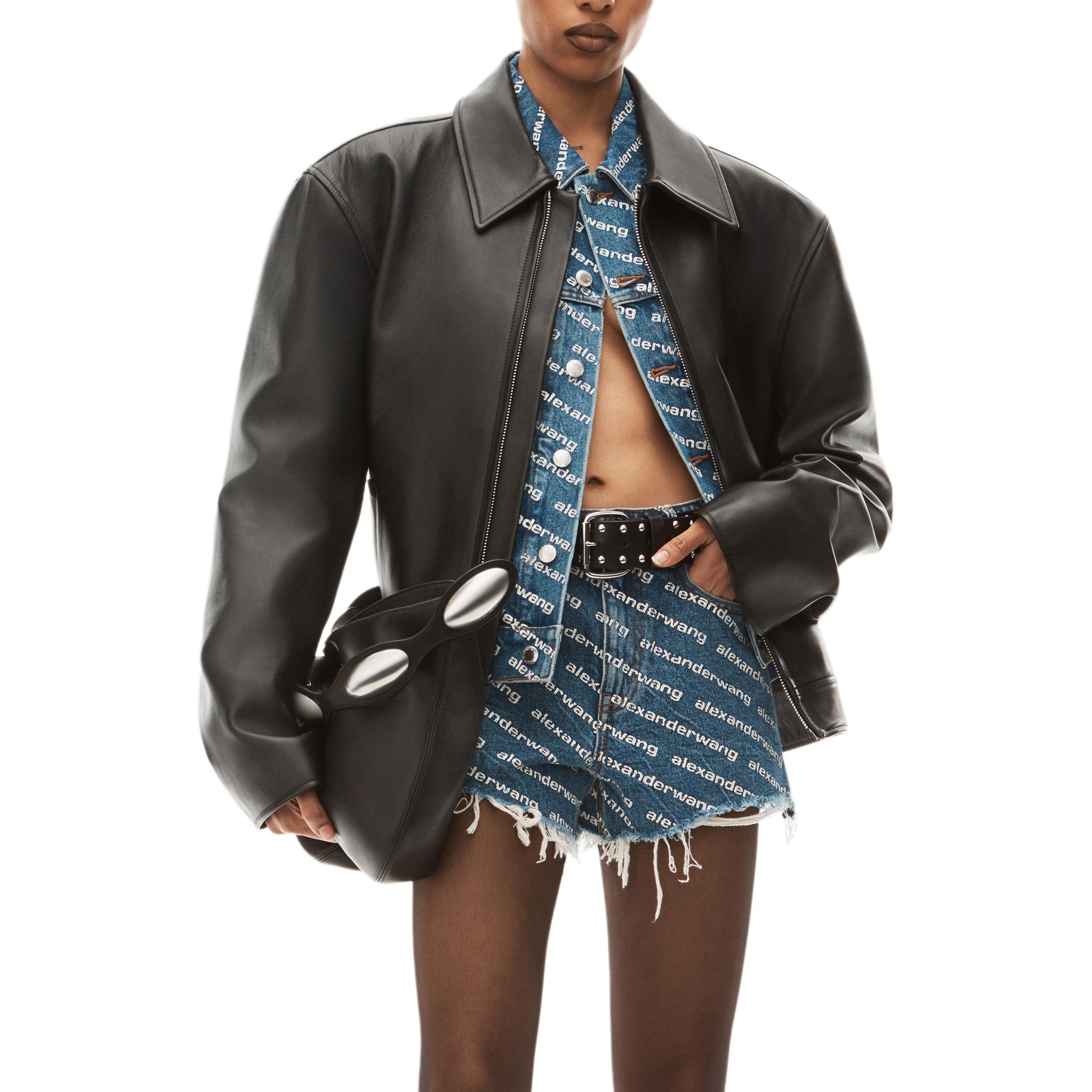 Order (W) Alexander Wang Bite Logo Cetak Seluar Pendek Biru dengan Rumbai 4DC1214897-460