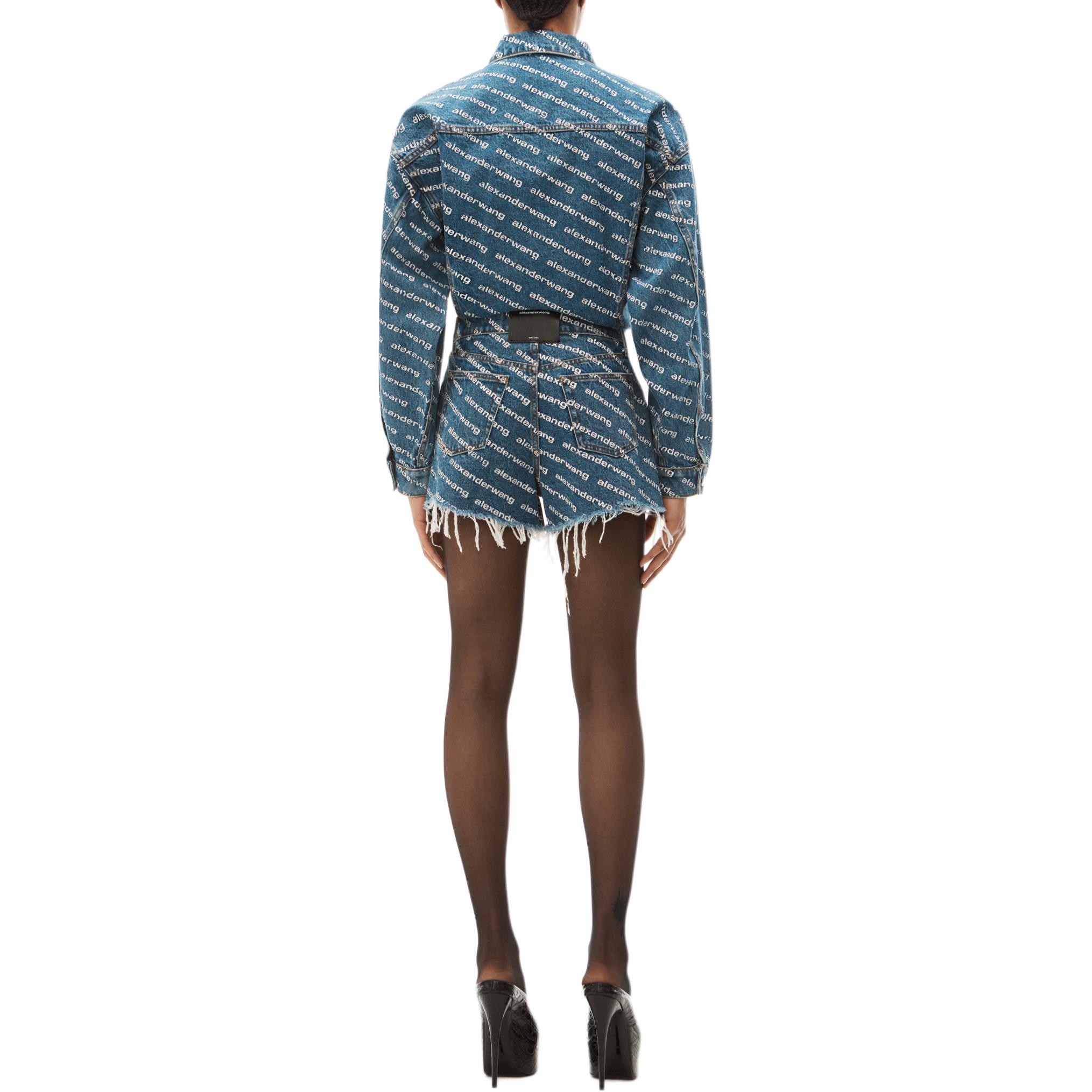 Shop (W) Alexander Wang Bite Logo Cetak Seluar Pendek Biru dengan Rumbai 4DC1214897-460