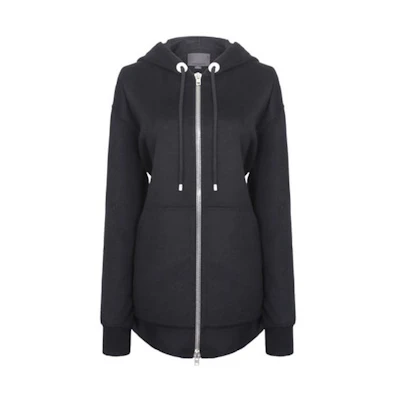 (Women) Alexander Wang Black Drawstring Zip-Up Hoodie Jacket. 1W272407C3-044