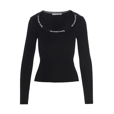 (Women) Alexander Wang Black Fitted Long Sleeve Logo Tee SS21 4KC1211024-001