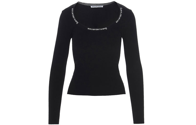 Order (W) Alexander Wang Kaos Lengan Panjang Hitam dengan Logo SS21 4KC1211024-001