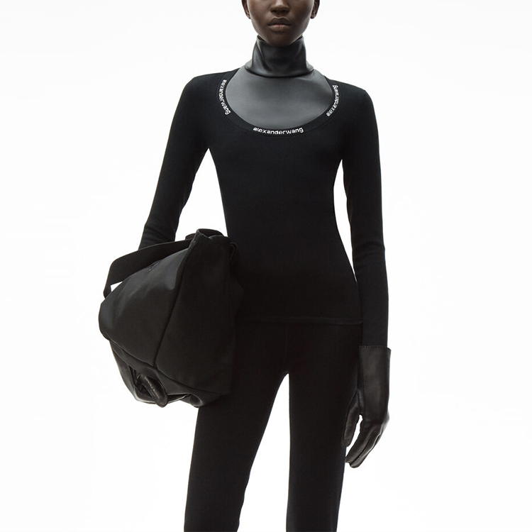 Purchase (W) Alexander Wang Kaos Lengan Panjang Hitam dengan Logo SS21 4KC1211024-001