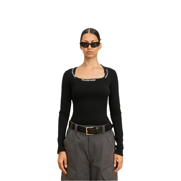 Sizing (W) Alexander Wang Kaos Lengan Panjang Hitam dengan Logo SS21 4KC1211024-001