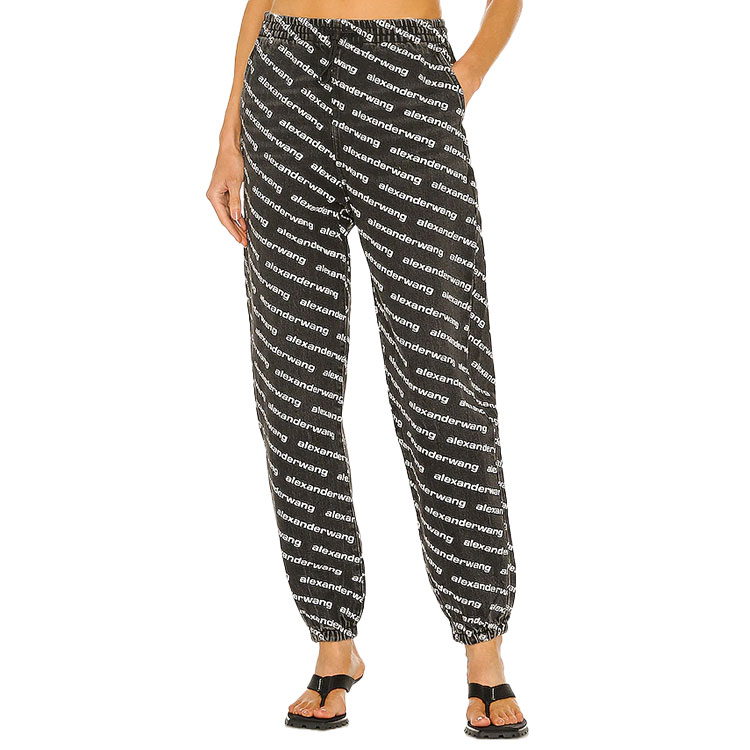 Sizing (W) Alexander Wang Seluar Jogger Denim Hitam Cetakan Logo Penuh. 4DC3214997-060