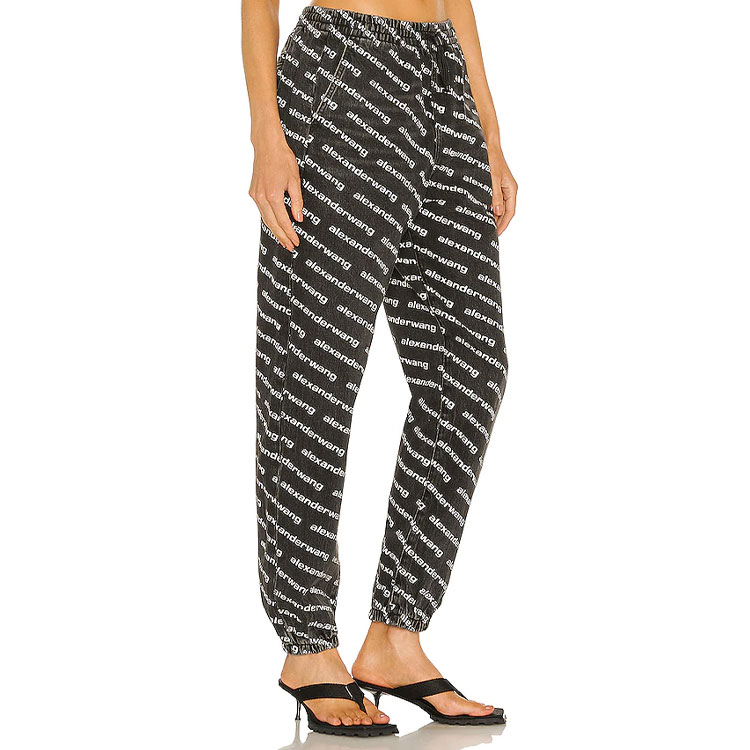 Cheap (W) Alexander Wang Seluar Jogger Denim Hitam Cetakan Logo Penuh. 4DC3214997-060