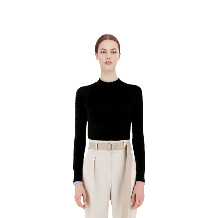 Shop (W) 亞歷山大王黑色標誌圓領套頭毛衣。 4KC4211036-001