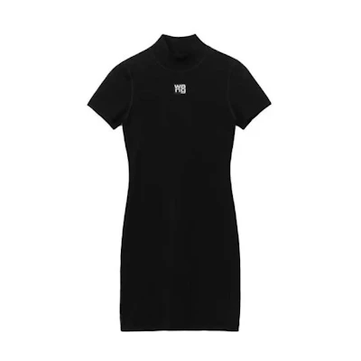 (Women) Alexander Wang Black Tight-Fit Cropped Logo Short Sleeve Dress SS22 4KC2206013-001