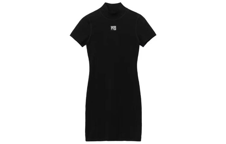Order (W) Alexander Wang Dress Hitam Ketat Pendek Logo Lengan Pendek SS22 4KC2206013-001