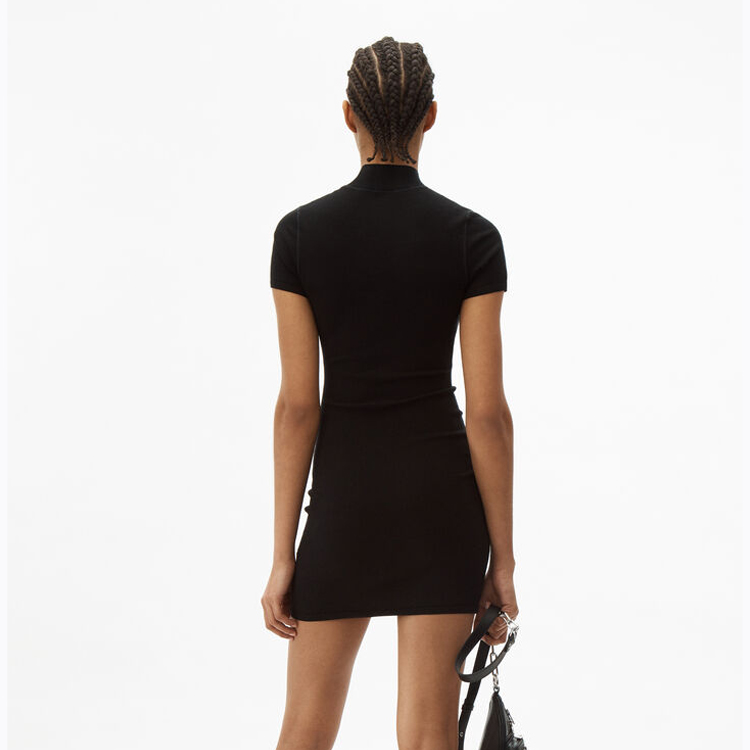 Purchase (W) Alexander Wang Dress Hitam Ketat Pendek Logo Lengan Pendek SS22 4KC2206013-001