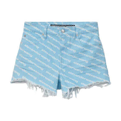 (Women) Alexander Wang Blue High-Waist Straight-Leg Zip Cotton Shorts SS22 Y2K Style 4DC2204782