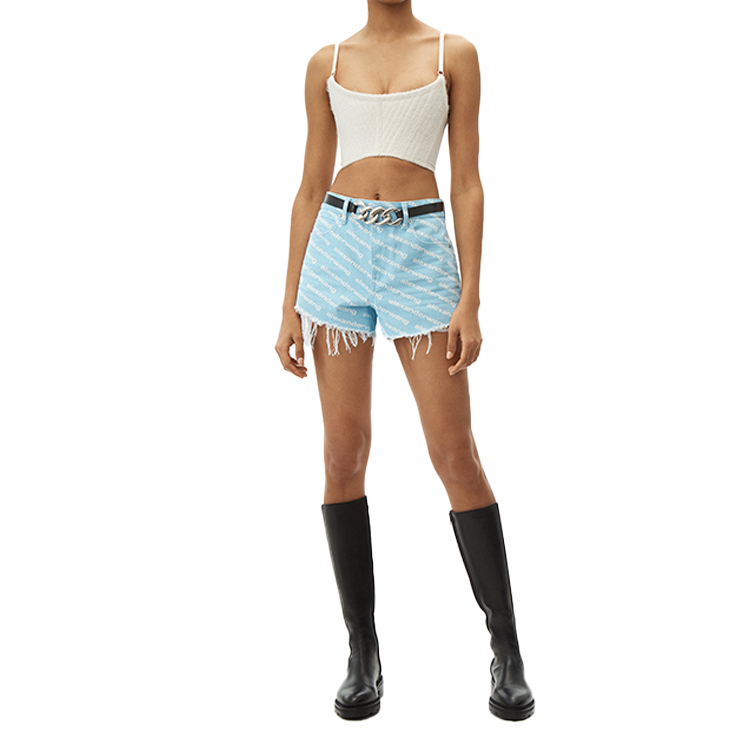 Purchase (Women) Alexander Wang Blue High-Waist Straight-Leg Zip Cotton Shorts SS22 Y2K Style 4DC2204782