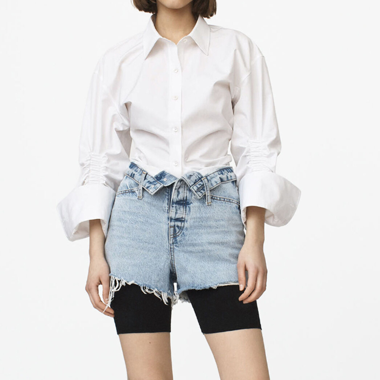 Shop (W) Alexander Wang Celana Pendek Lipat Biru High-Waisted 4DC2204768