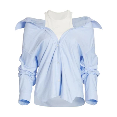 (Women) Alexander Wang Blue Layered Off-Shoulder Long Sleeve Shirt 4WC1211189-450