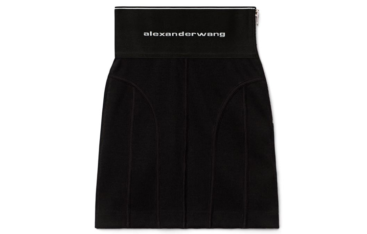 (Women) Alexander Wang Bodycon Logo Stretch Black Mini Skirt 1C195074