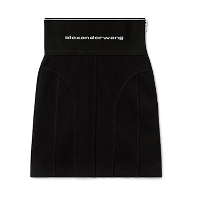 (Women) Alexander Wang Bodycon Logo Stretch Black Mini Skirt 1C195074