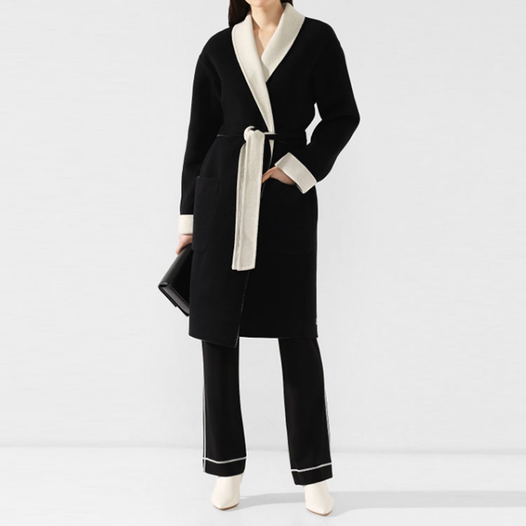 Lookbook (W) 亚历山大王拼色黑色围裹大衣 1W493056C2-001