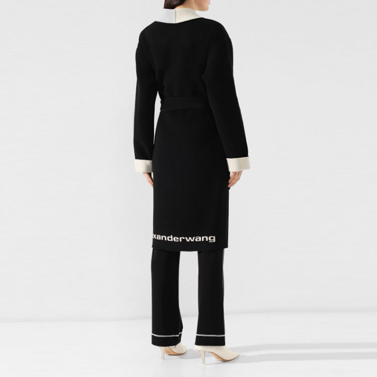 Purchase (W) 亚历山大王拼色黑色围裹大衣 1W493056C2-001