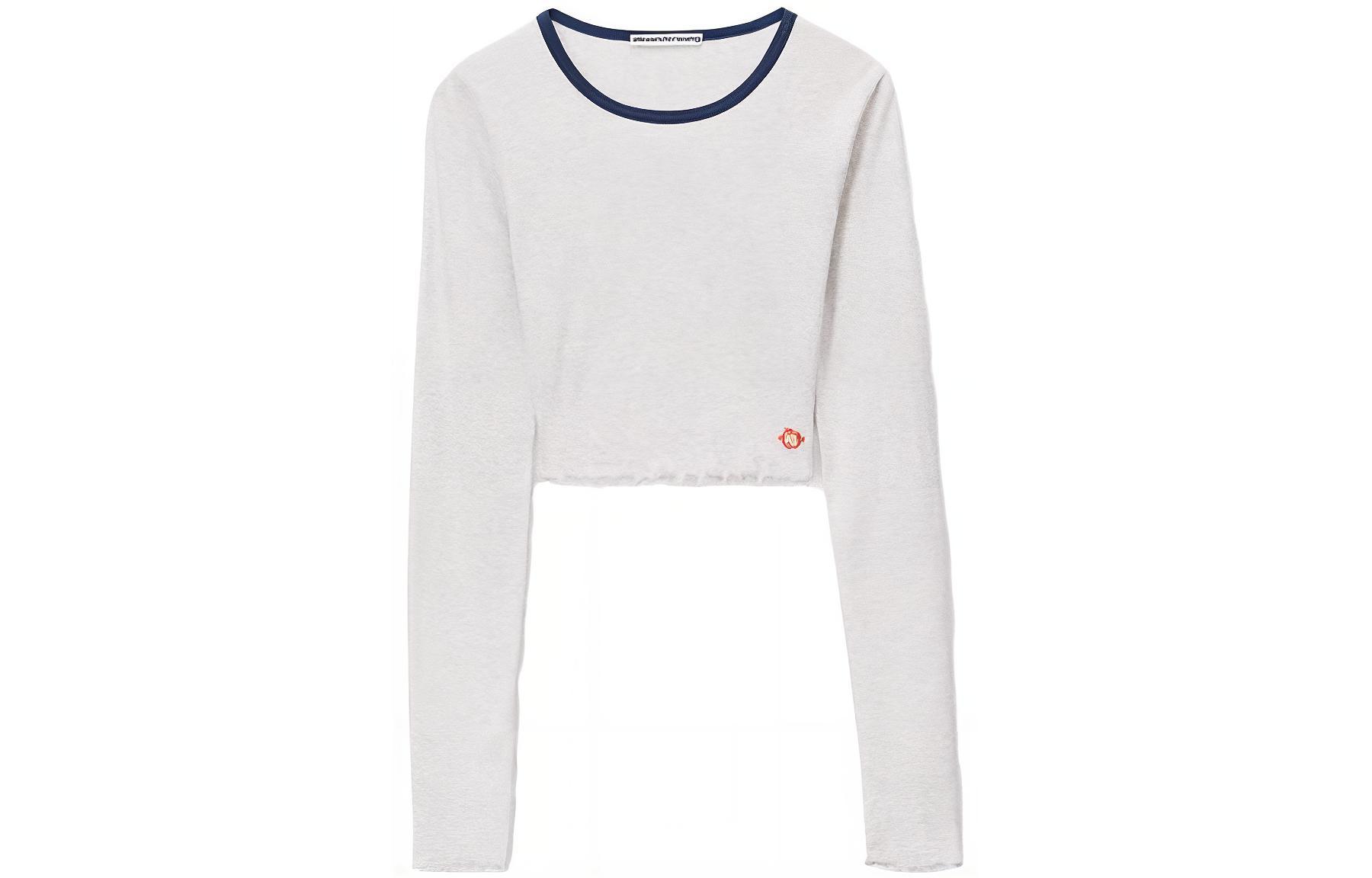 (Women) Alexander Wang Contrast Trim Crewneck Knit Long Sleeve T-Shirt Grey Women SS24 4CC1241443-GREY