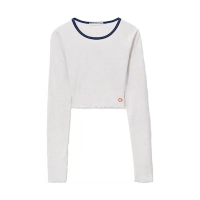 (Women) Alexander Wang Contrast Trim Crewneck Knit Long Sleeve T-Shirt Grey Women SS24 4CC1241443-GREY