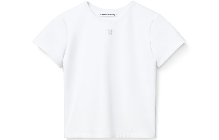 (Women) Alexander Wang Crystal Logo Shaping Knit T-Shirt White 4CC3211275-100