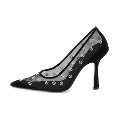 (W) Alexander Wang Delphine 'Black Crystal Mesh Pointed High Heels'