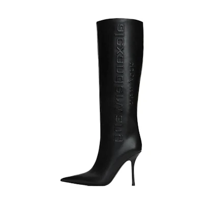 (W) Alexander Wang Delphine 'Black Leather Pointed Toe High Boot'