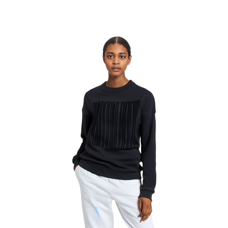 Cheap (W) Alexander Wang 扭曲Logo印花黑色女款圓領長袖衫 1W271203U3-044