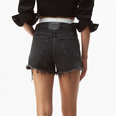 (Women) Alexander Wang Distressed Bite Cutoff Denim Shorts in Washed Gray/Black 4D994038AD-015 Shop (Women) Alexander Wang Distressed Bite Cutoff Denim Shorts in Washed Gray/Black 4D994038AD-015
