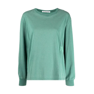 (Women) Alexander Wang Embossed Logo Crewneck Long Sleeve T-Shirt Women’s Green 4CC3211254-303