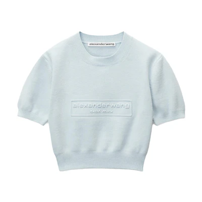 (Women) Alexander Wang Embossed Logo Knit Crewneck T-Shirt Blue. 1KC32310374-64A