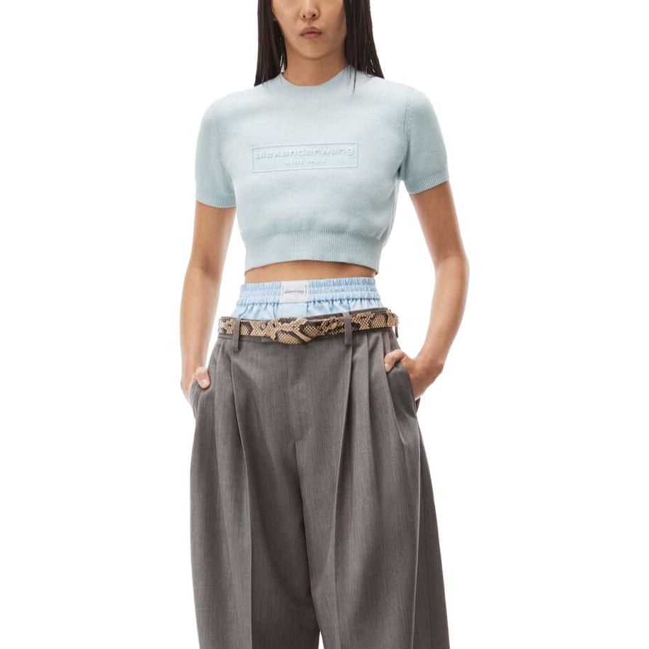 (Women) Alexander Wang Embossed Logo Knit Crewneck T-Shirt  Blue. 1KC32310374-64A 圖 4