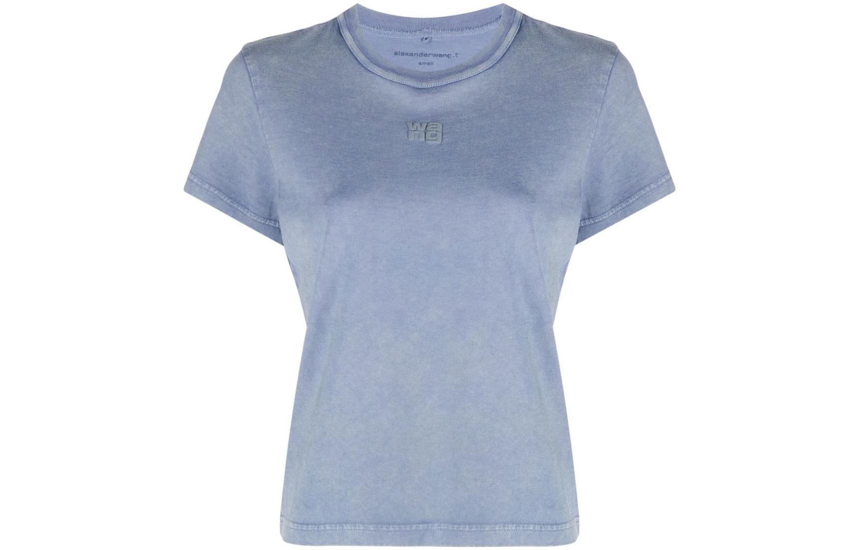 (Women) Alexander Wang Essential Logo Print Crew Neck T-Shirt Women Misty Blue SS24. 4CC3221358-077