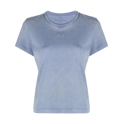 (Women) Alexander Wang Essential Logo Print Crew Neck T-Shirt Women Misty Blue SS24. 4CC3221358-077