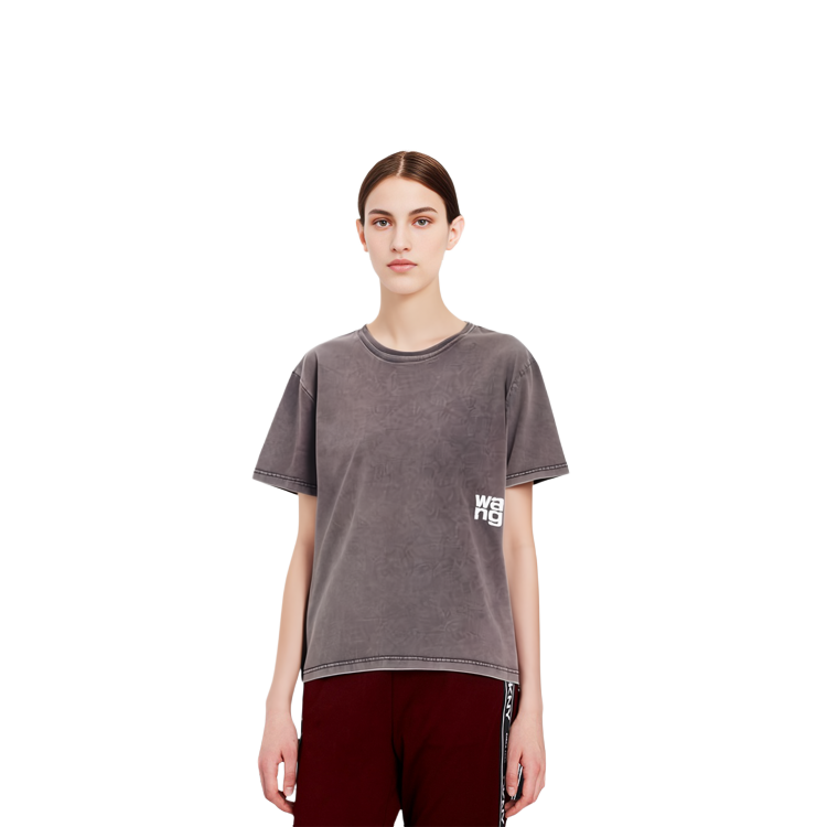 Lookbook (Women) Alexander Wang Essential Printed Logo Foam Detail T-Shirt SS24 Dark Grey 4CC3221357-011