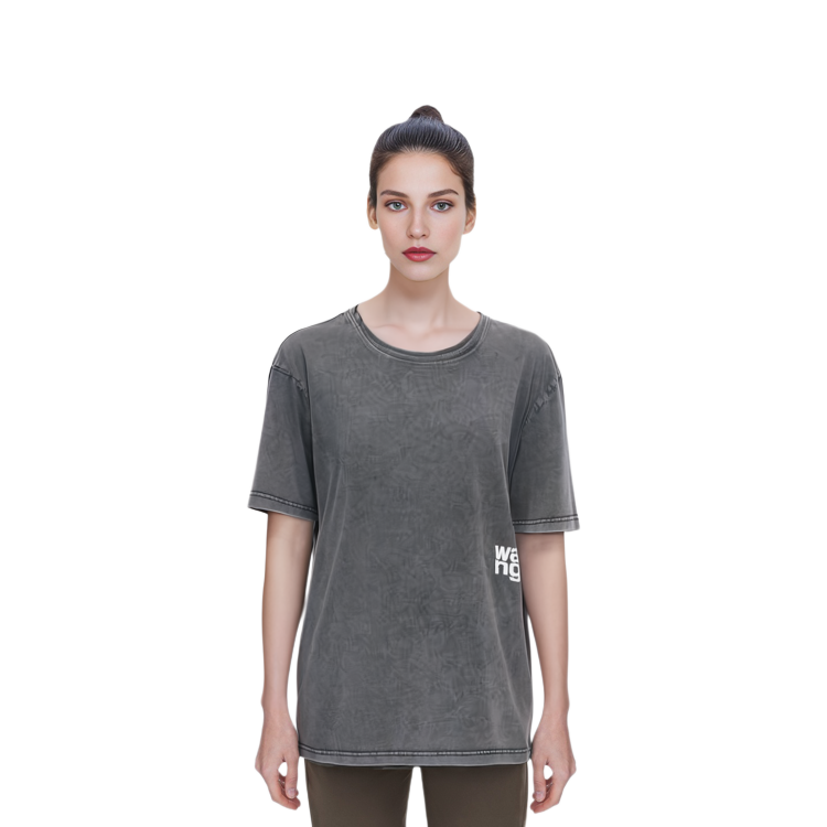 Shop (Women) Alexander Wang Essential Printed Logo Foam Detail T-Shirt SS24 Dark Grey 4CC3221357-011