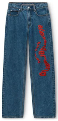 (W) Alexander Wang Ez Wavy Logo Jeans Mid-Waist Straight-Leg Biru Denim. 4DC1244222-401 Order (W) Alexander Wang Ez Wavy Logo Jeans Mid-Waist Straight-Leg Biru Denim. 4DC1244222-401