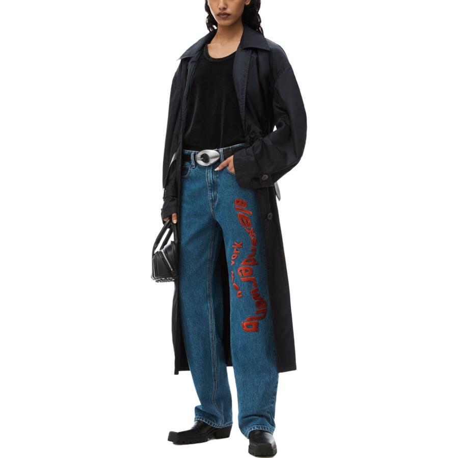 Lookbook (W) Alexander Wang Ez Wavy Logo Jeans Mid-Waist Straight-Leg Biru Denim. 4DC1244222-401