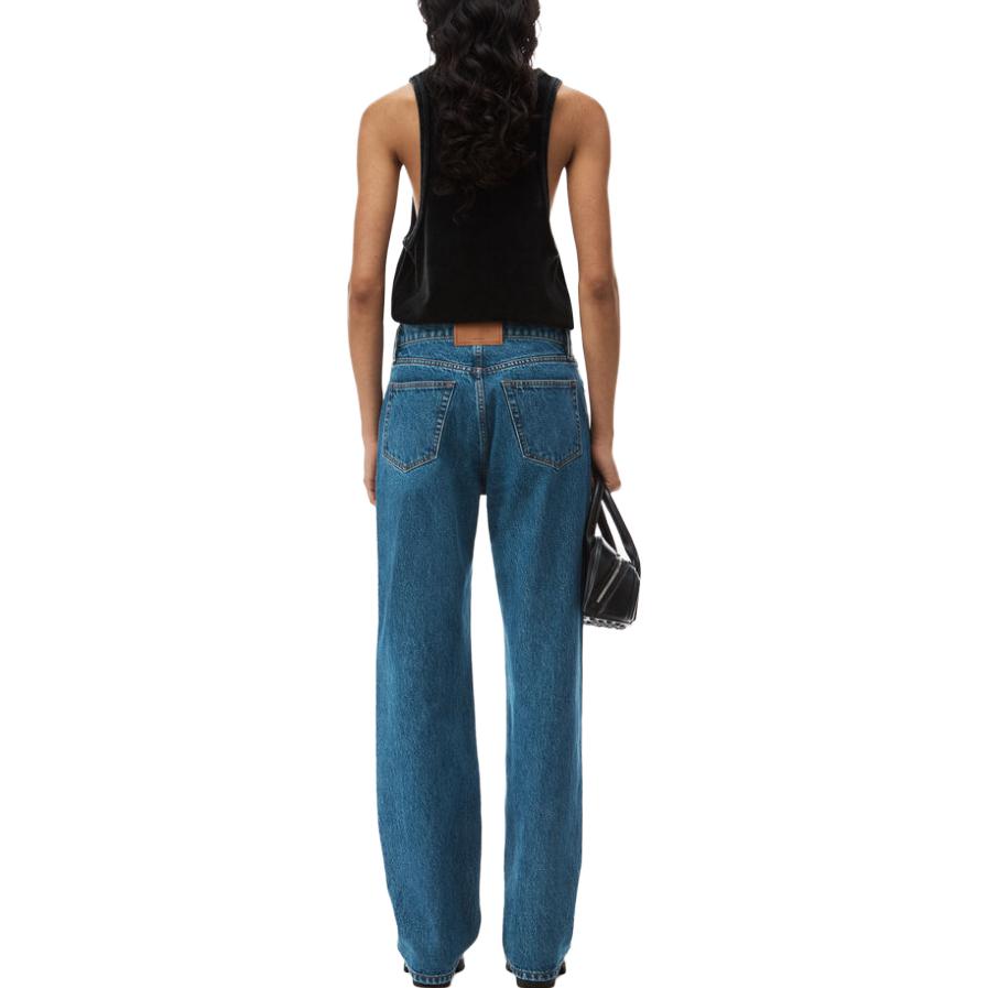 Shop (W) Alexander Wang Ez Wavy Logo Jeans Mid-Waist Straight-Leg Biru Denim. 4DC1244222-401