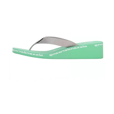 (W) Alexander Wang Fabric Wedge Fashion Slide 'Green Herringbone'