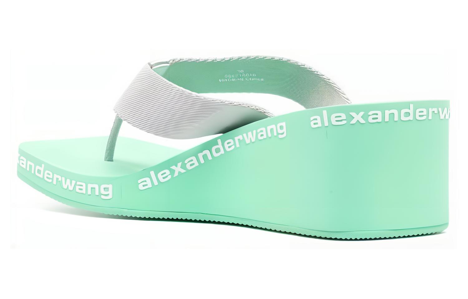 Shop (W) Alexander Wang Fabric Wedge Fashion Slide 'Green Herringbone' Hijau-首页 30321S019132