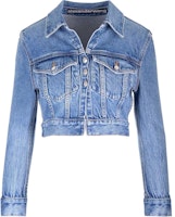 (Women) Alexander Wang Faded Button-Up Cropped Denim Jacket Women’s Blue Long Sleeve 4DC1242212-482A (Women) Alexander Wang Faded Button-Up Cropped Denim Jacket Women’s Blue Long Sleeve 4DC1242212-482A